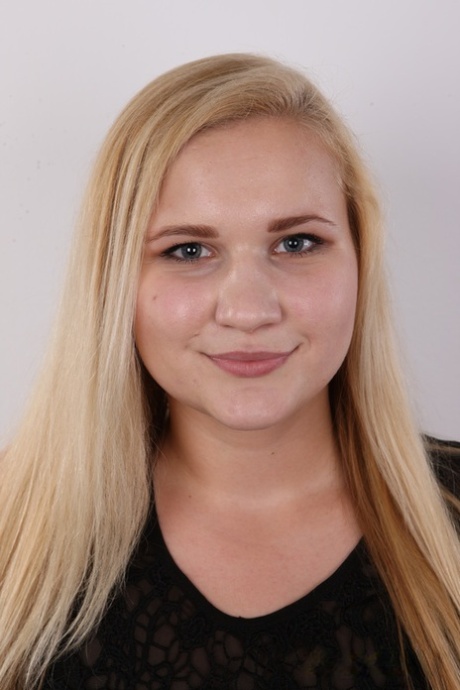 Chubby blonde teen Jana shows her pierced cunt during her nude debut