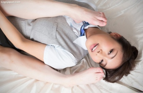 Hot japanese stewardess get naked and give footjob with their great legs