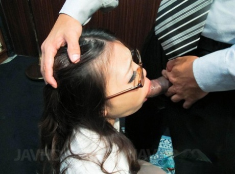 Japanese secretary Ibuki provides her boss with oral sex at his desk