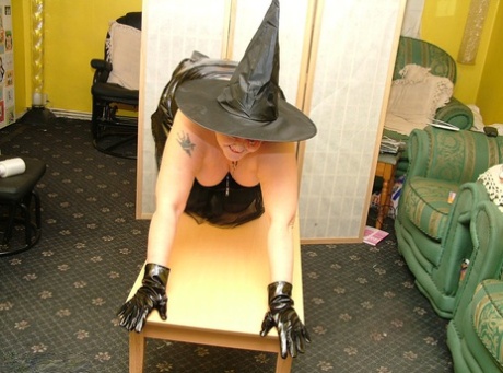 Redheaded mature witch Valgasmic Exposed masturbates with a funky sex toy