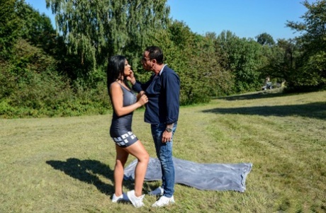 German couple get interviewed while having sex in a field