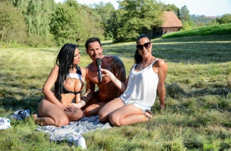 German couple get interviewed while having sex in a field
