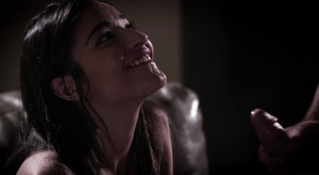 Brunette teen Emily Willis engages in forbidden sex acts under poor light