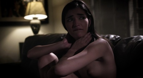 Brunette teen Emily Willis engages in forbidden sex acts under poor light