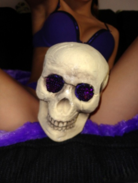Teen amateur Andi Land teases during upskirt action in a Halloween outfit