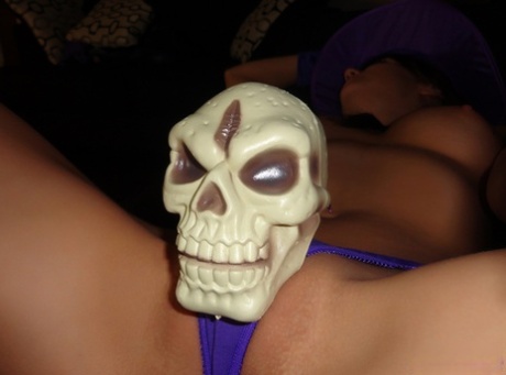 Teen amateur Andi Land teases during upskirt action in a Halloween outfit
