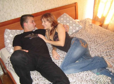Teen couple spice up their sex life with their first MMF fuck on a bed