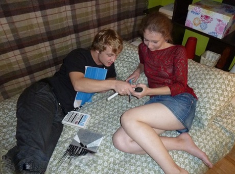 Teen girl with a flat chest is stripped and fucked by her man friend
