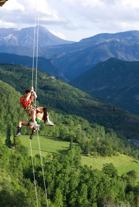 Hot Asian mountain climber sucks her guide's hard to get rescued