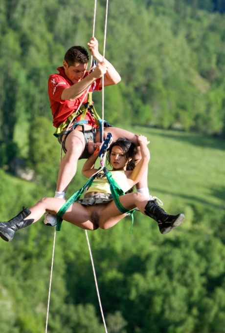 Hot Asian mountain climber sucks her guide's hard to get rescued
