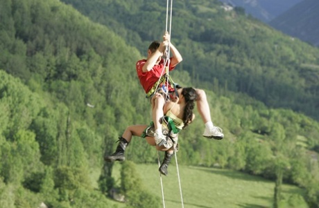 Hot Asian mountain climber sucks her guide's hard to get rescued