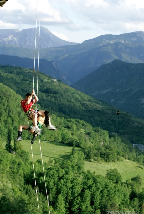 Hot Asian mountain climber sucks her guide's hard to get rescued