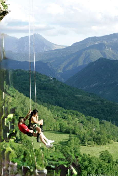 Hot Asian mountain climber sucks her guide's hard to get rescued