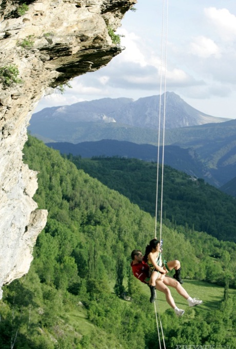 Hot Asian mountain climber sucks her guide's hard to get rescued