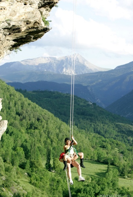 Hot Asian mountain climber sucks her guide's hard to get rescued
