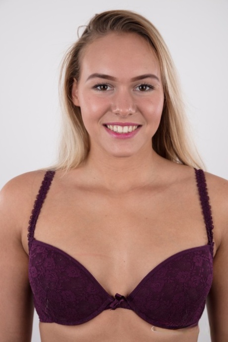Fully clothed 18 year old Silvie stands butt naked after removing her clothes