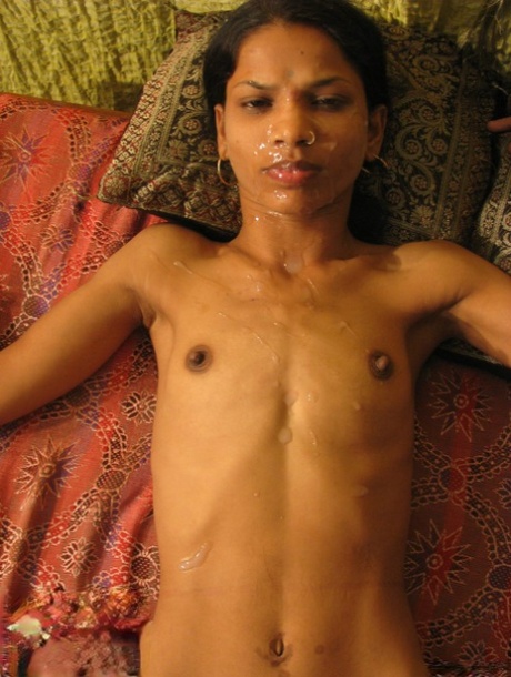 Skinny Indian girl receives a facial cumshot after sex with her man friend