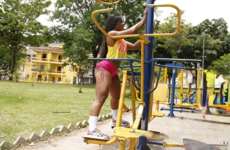 Fit Latina female with a big booty takes it up the shitter doggy style