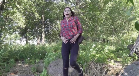 White girl Sasha squats for an urgent piss while in the great outdoors