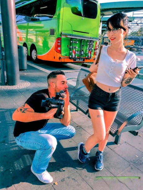 Skinny amateur wears her glasses while having daring sex between parked cars