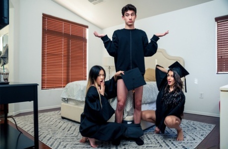 Asian stepsisters Hime Marie & Lulu Chu treat a boy to a threesome
