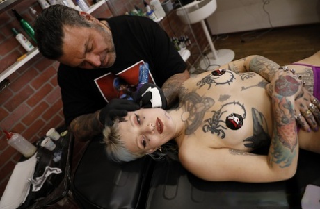 Platinum blonde River Dawn gets banged after receiving a face tattoo