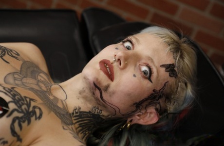 Platinum blonde River Dawn gets banged after receiving a face tattoo