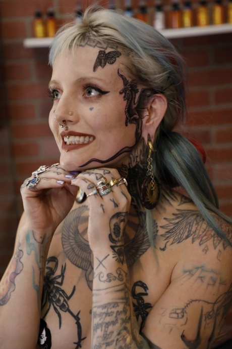 Platinum blonde River Dawn gets banged after receiving a face tattoo