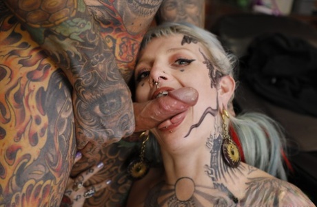 Platinum blonde River Dawn gets banged after receiving a face tattoo