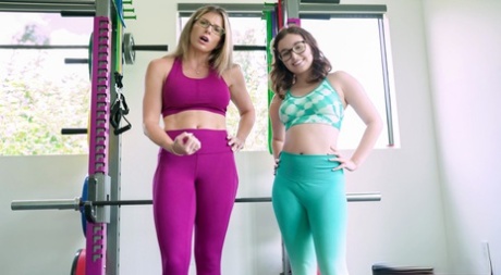 Cory Chase & Leana Lovings extend their tongues after getting naked at a gym
