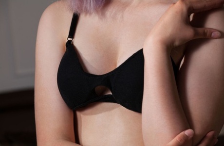 Platinum blonde teen Spice discards black lingerie to go bare naked