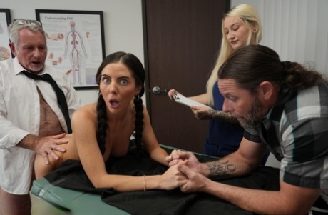 Brunette girl Theodora Day gets bred by her doctor in front of her family