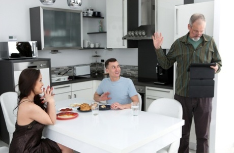 Dolly Diore seduces her stepson over breakfast while her husband watches