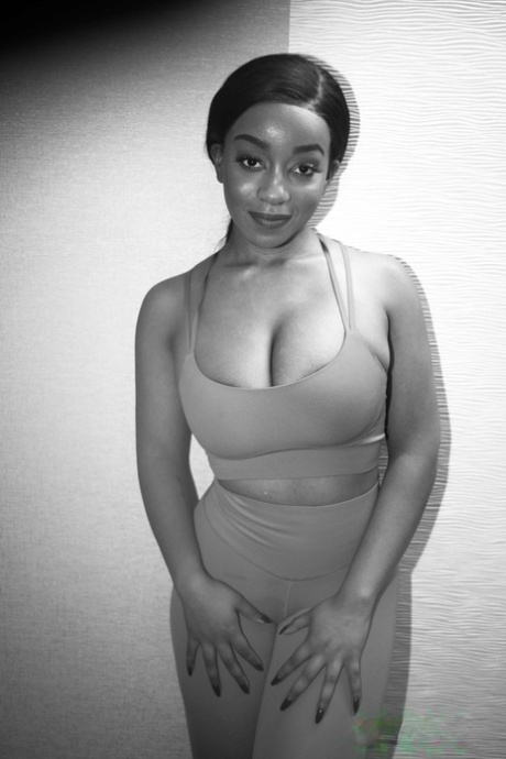 Ebony chick Lily Starfire has her big boobs squeezed before interracial sex