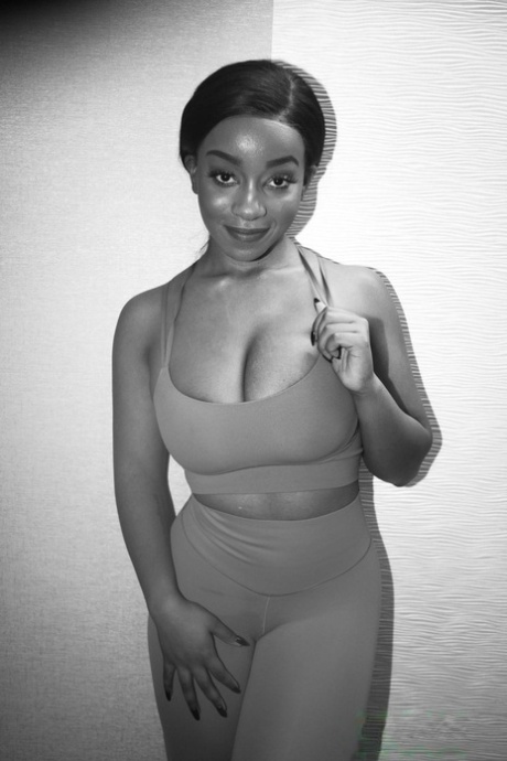 Ebony chick Lily Starfire has her big boobs squeezed before interracial sex
