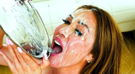 Chinese chick Kianna Dior concludes a blowbang with cum all over her face
