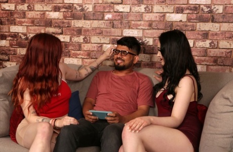 British girlfriends strip a guy naked before giving him a handjob