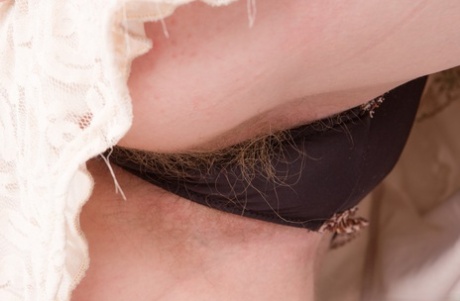 Stunning brunette Amber S spreads wide open for super closeup of hairy vagina