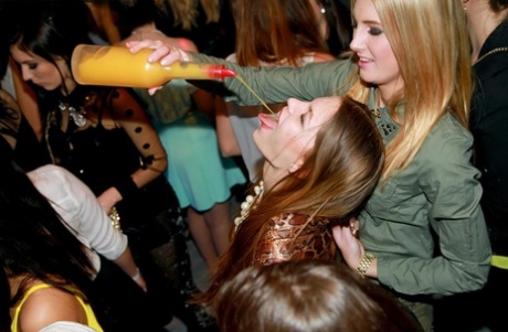 Slutty friends get drunk at the club and suck cock in hot CFNM party action