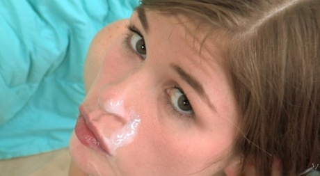Fully clothed schoolgirl Lara Brookes gets the flavor of tasty sperm