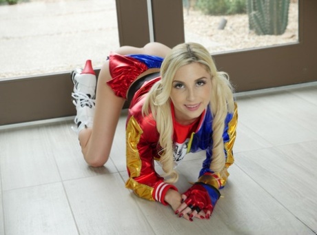 Tiny blonde Piper Perri flashing nearly flat chest and pussy on hall floor