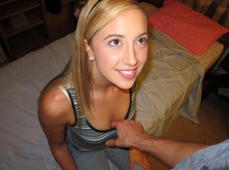 Sweet girlfriend gives a blowjob and gets her shaved cunt drilled