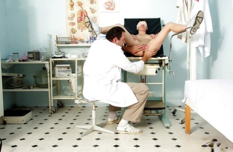 Cute brunette teen girl Michaela Q gets fucked by a horny gyno doctor