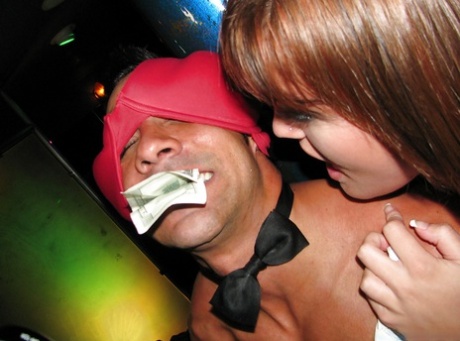 Kasey Chase and her girlfriends throw cash at male strippers and fuck them too