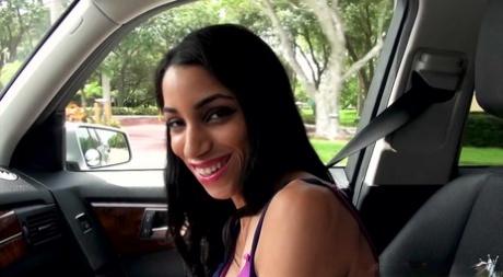 Brunette hitchhiker Ginger Bytes has wild sex with a hung stranger