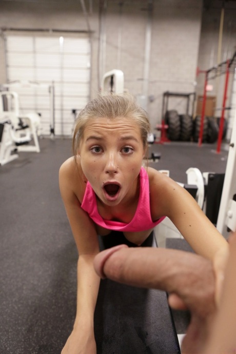 Skinny Carolina Sweets rides a big dick & gets jizzed in her mouth at the gym
