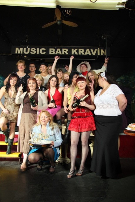 Chubby grannies and skinny teens stripping and posing in a strip bar