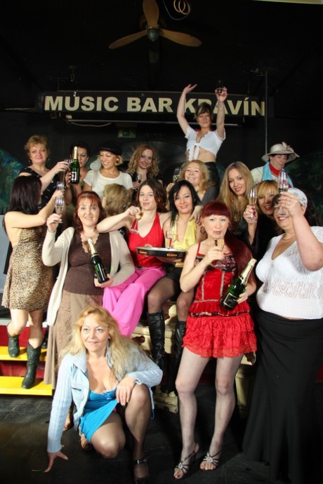 Chubby grannies and skinny teens stripping and posing in a strip bar