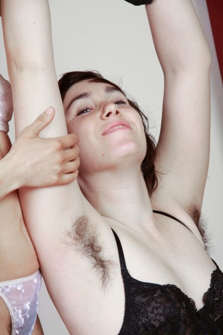 Two hairy lesbian chicks Barb & Carmen licking each other's wet pussies