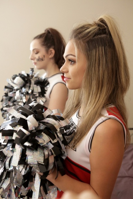 Slutty blonde cheerleader interrupts practice to fuck stepbrother for creampie